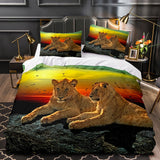 Laden Sie das Bild in den Galerie-Viewer, Tier-Löwe-Bettwäsche-Set Überwurf-Steppdecke Bettbezug-Bettwäsche-Sets